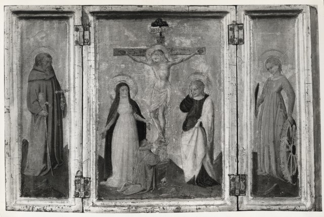 Freeman, John R. and Co. — Anonimo fiorentino - sec. XV - Crocifissione di Cristo e donatore; Sant'Antonio Abate; Santa Caterina d'Alessandria — insieme